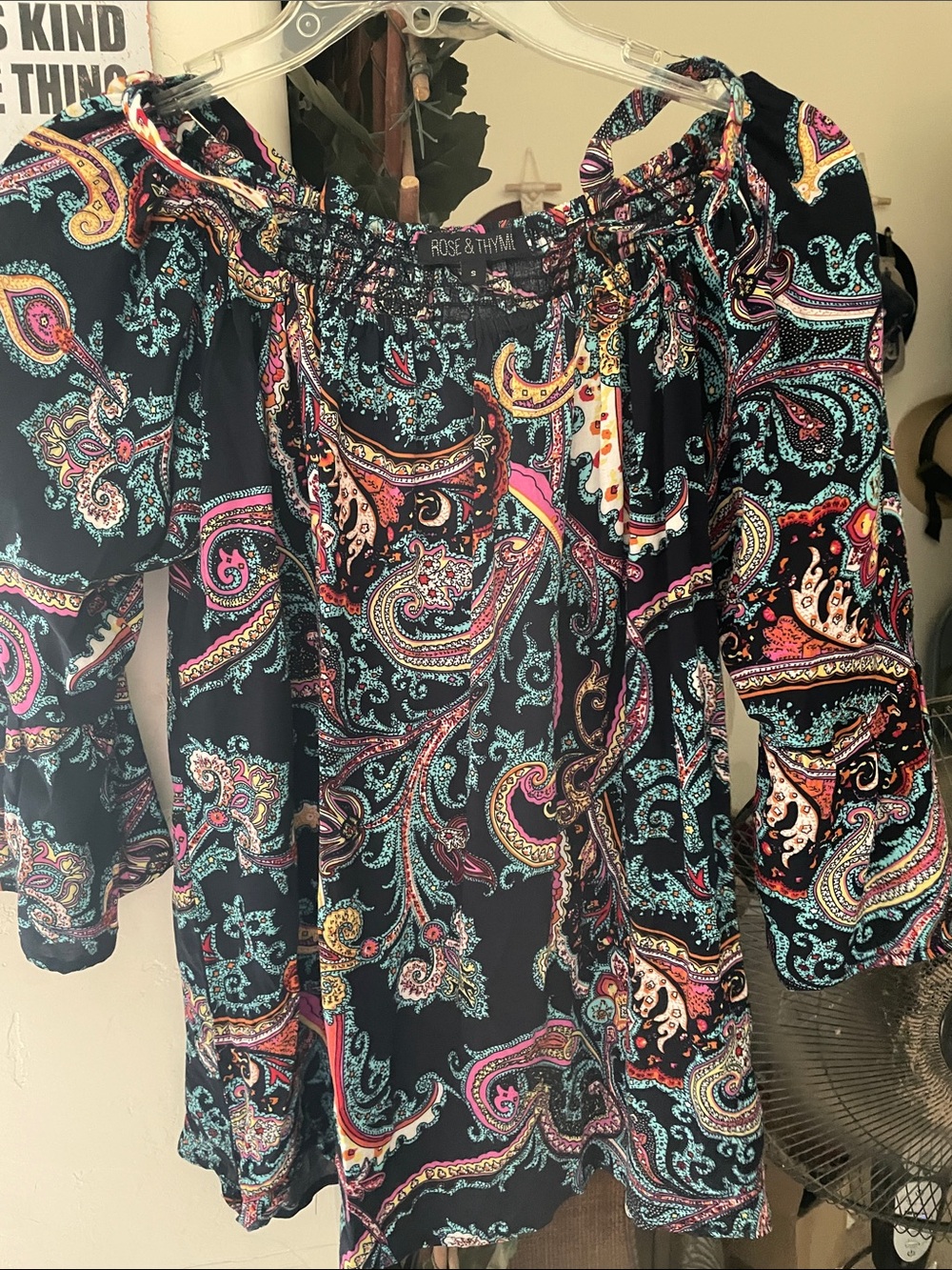 Rose & Thyme Paisley Cold Shoulder Blouse Top Multicolor Small